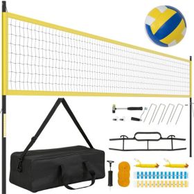 32'x3' Heavy-Duty Volleyball Net Set - 3-Level Adjustable Poles, Anti-Sag Winch, All-Inclusive Accessories-Yellow