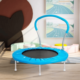 Metal Construction Trampoline With Handles. Suitable For Outdoor Children And Family Activities. Durable Design. (Option: Blue)