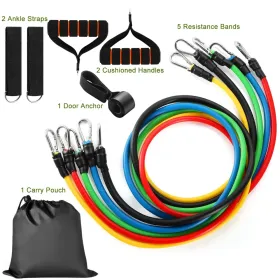 11Pcs Resistance Bands Set Fitness Workout Tubes Exercise Tube Bands Up to 100lbs (Option: Multicolor)