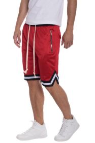 STRIPED BAND SOLID BASKETBALL SHORTS (Color: Red, size: 2XL)