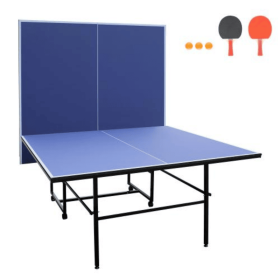 9-foot Medium-sized Foldable And Portable Indoor Table Tennis Table Set, Including Net, 2 Pairs Of Table Tennis Rackets, And 3 Balls (Option: Blue)