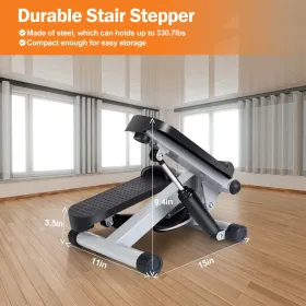 Stepper for Exercise Mini Fitness Stepper with 2 Resistance Bands LCD Monitor Max 330.7LBS Load Stair Stepper Quiet Stepper (Option: Grey)
